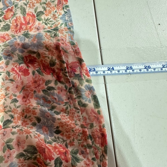 American Eagle Floral Ruched Blouse Womens XL Pink Chiffon Coquette Feminine - Picture 11 of 12